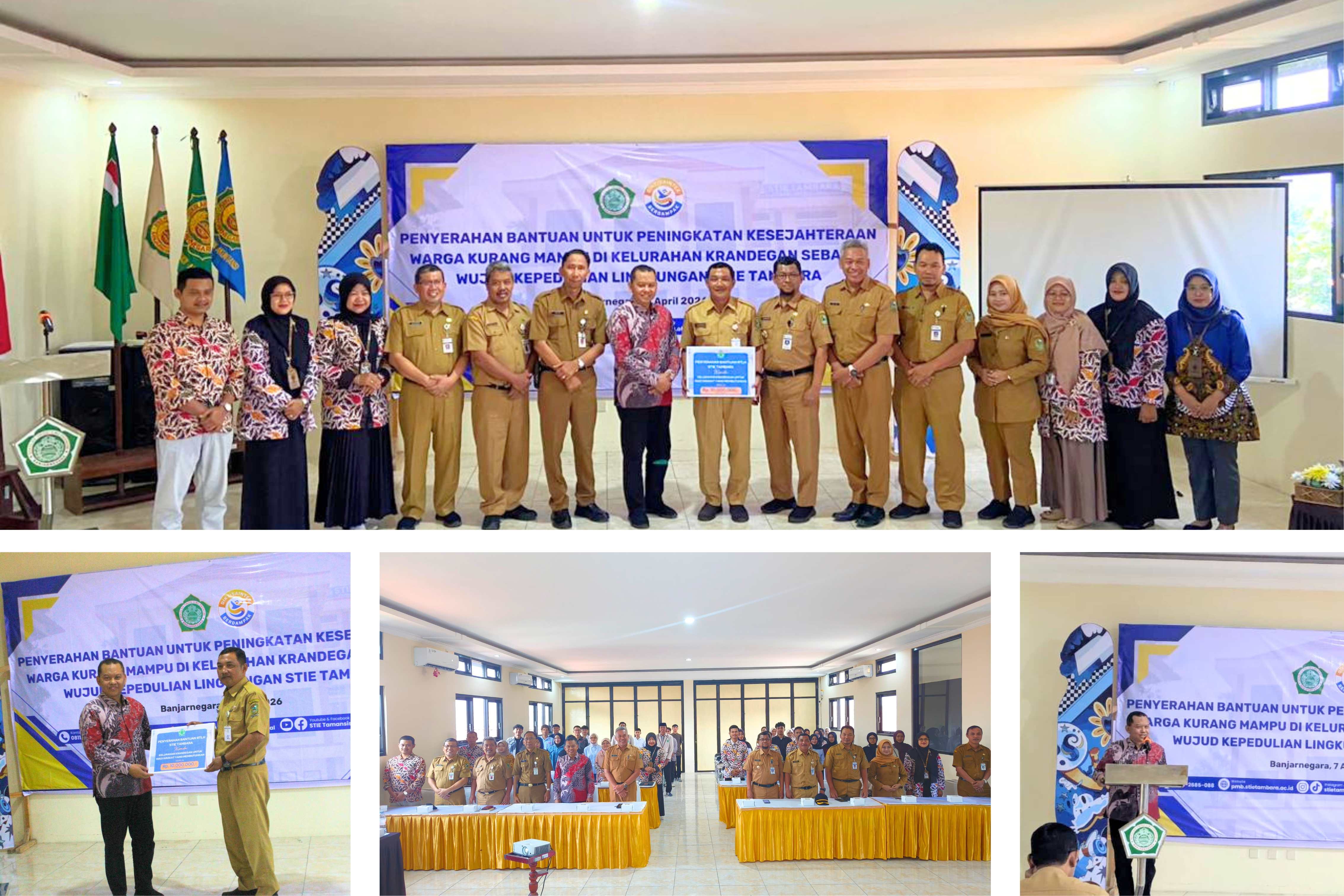 Penyerahan Bantuan Untuk Peningkatan Kesejahteraan Warga Kurang Mampu Di Kelurahan Krandegan Sebagai Wujud Kepedulian Lingkungan STIE TAMBARA